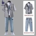 Men's Summer Short Sleeve Denim Shirt Thin Half-Sleeved Jeans Suit with Handsome Casual Suit Shirt. 