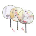 Round Hand Fan Chinese Style Vintage Printing Silk Fan Wedding Dance Accessory. 