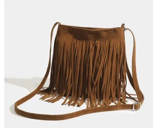 【ThinkWay】Boho Style Tassel Crossbody Bag Vintage Suede Shoulder Bag Casual Fringe Messenger Bag For Women