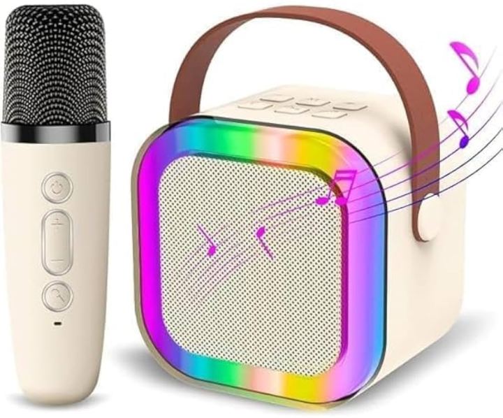 Mini Portable Karaoke Speaker with Wireless Microphone LED Light Karaoke Player K12