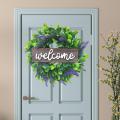 Welcome Sign with Lavender Wreath 13in Artificial Eucalyptus Wreath Greenery. 