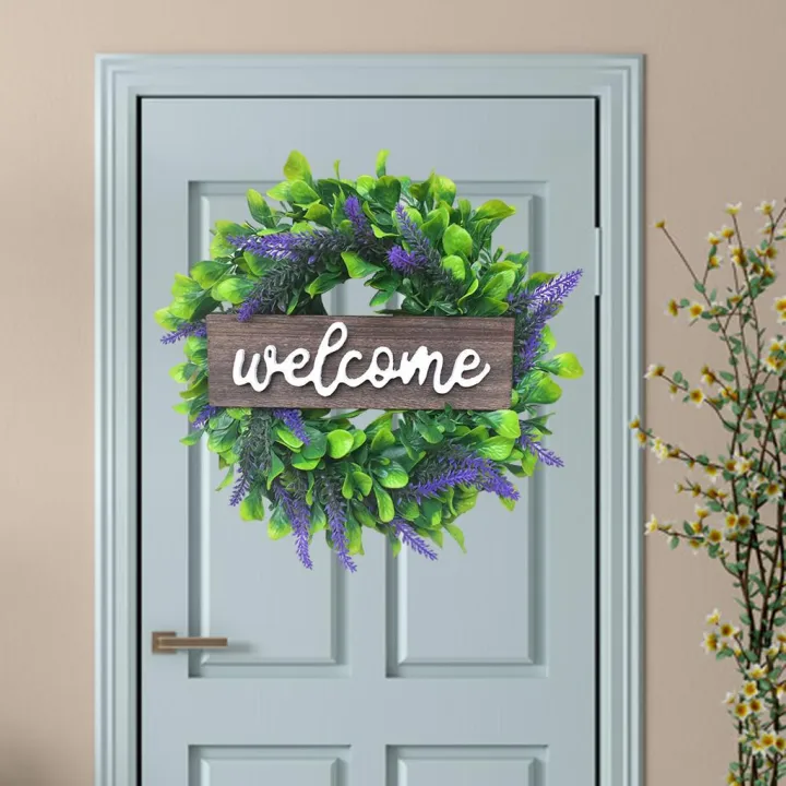 Welcome%20Sign%20with%20Lavender%20Wreath%2013in%20Artificial%20Eucalyptus%20Wreath%20Greenery%20-%20Image%205
