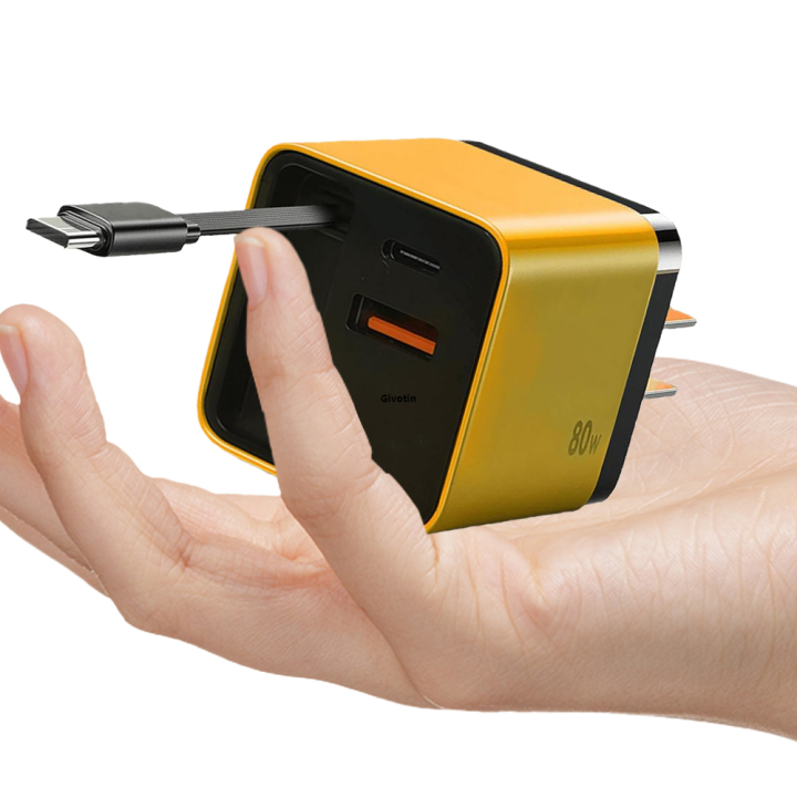 3 in 1 GaN Charger with Type C Cable 2 USB Ports Scalable 80W Max Fast Charger Module Wall Charger for Smartphones and Laptops