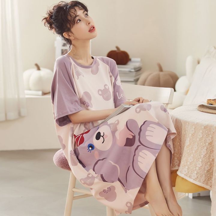 Nightdress%20for%20Women%20Summer%20Cotton%20Short%20Sleeve%20Thin%20Student%20Homewear%20Cute%20Outdoor%20Loose%20plus%20Size%20Maternity%20Pajamas%20Summer%20-%20Image%205