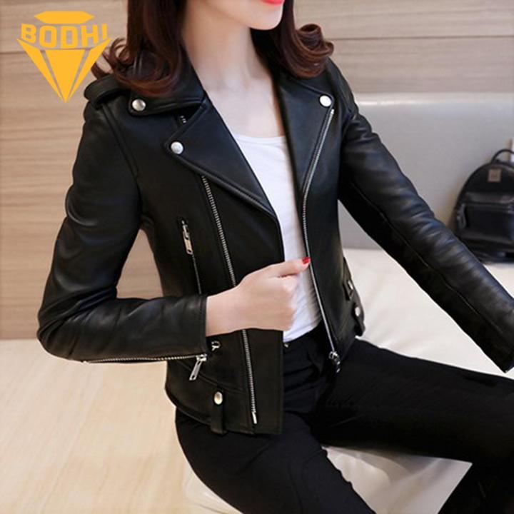 Women%20Faux%20Leather%20Jacket%20Stylish%20Faux%20Leather%20Women's%20Coat%20with%20Rivet%20Decor%20Zipper%20Slim%20Fit%20Cardigan%20for%20Fall/winter%20Long%20Sleeve%20Motor%20Jacket%20for%20Ladies%20Lapel%20Design%20Women%20Jacket%20-%20Image%202