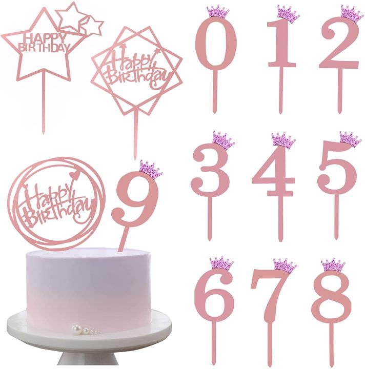Rose Gold Crown Number Cake Topper - 0 to 9 Numbers - Birthday Cake Topper