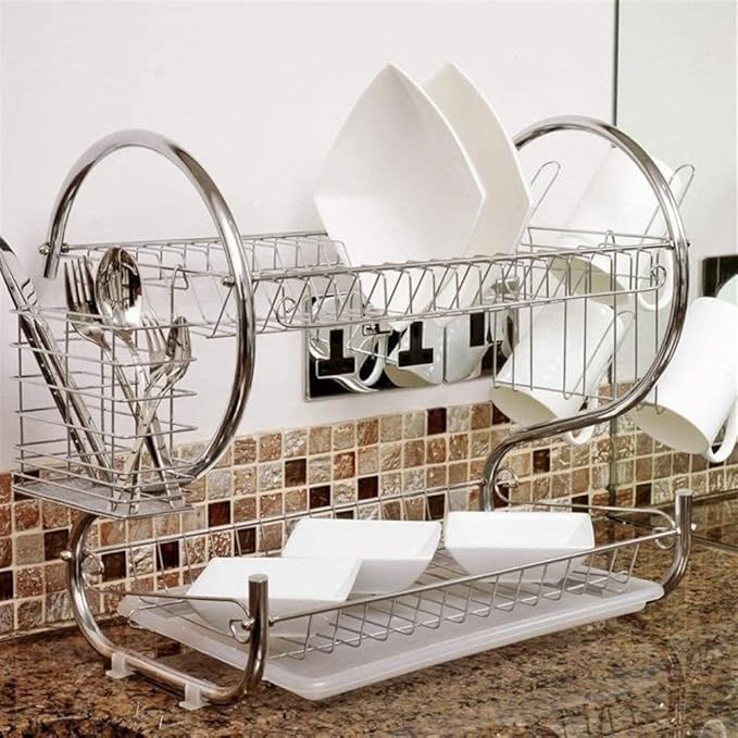 Space-Saving%202-Tier%20S%20Shaped%20Dish%20Drying%20Rack%20Kitchen%20Organizer%20with%20Stainless%20Steel%20Build,%20Removable%20Drainboard,%20and%20Enhanced%20Storage%20for%20Cutlery%20and%20Plates%20-%20Image%204
