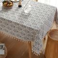 【Direct-sales】 60*60cm Soft With Tassels Blue and White Porcelain Tablecloth Classic Washable Linen Cotton Tablecloth Thicker Vintage Table Cover Table Decorations.