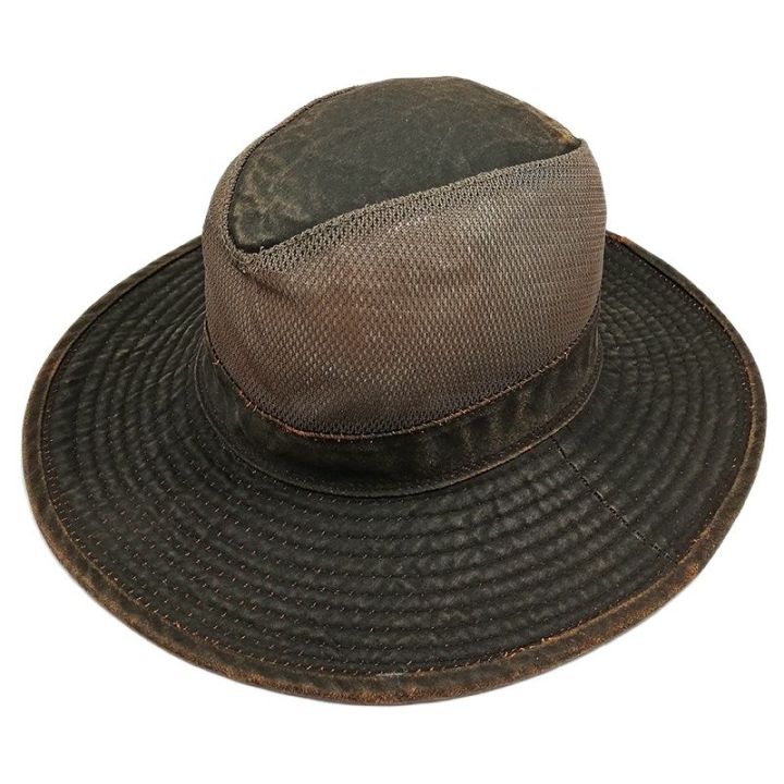 Leather-Look UPF50+ Sun Protection Vented Crown Weathered Cotton Outdoor Hat Unisex For Safari Camping Hiking, Fishing Dorfman Pacific