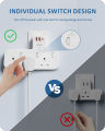 LENCENT Surge Protected 3 Way Plug Extension with PD 20W USB-C & 2 USB-A QC 3.0, Multi Plug Adaptor UK with Individual Switches, Plug Extender Wall Socket for Surge Protection 13A 3250W Surge Protector. 