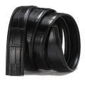 Jeans Accessories Belt Buckle Versatile Groove Head Headless Leather Belt Black Belt Pin Buckle Crocodile Pattern for Office Wear Business Professionals Formal Occasions Casual Outfits Fashion. 
