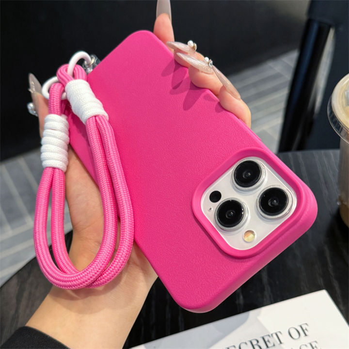 HOCE Luxury Lychee Leather Soft Phone Cases For iPhone 17 16 15 14 13 12 11 Pro Max 16 Plus XR X XS Case With Wrist Strap Candy Silicone Shockproof Matte Back Cover