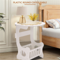 (VDZI) Mini Plastic Round Coffee Tea Table Room Storage Rack Bedside Table White. 