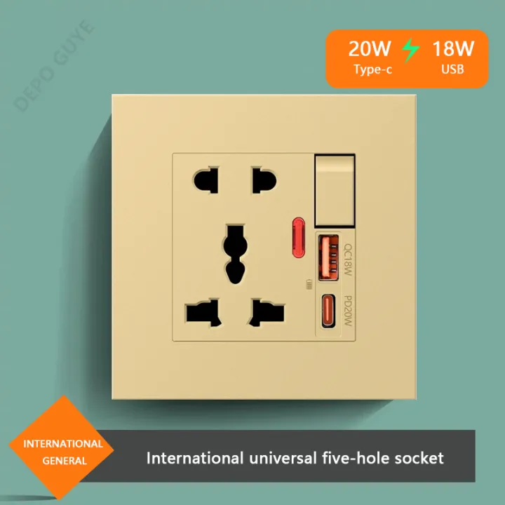 20W%20Type-C%20Plug%20Quick%20Charging%205-pin%20Wall%20Socket%20220V,Plastic%20Electrical%20Wall%20Power%20Outlet%20With%20DC%205V%203A%20USB%20C%20Charger%20-%20Image%204
