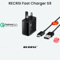 RECRSI Quick Fast Charger 15W 3A QC3.0 USB Type C Adapter With  USB-C Cable. 