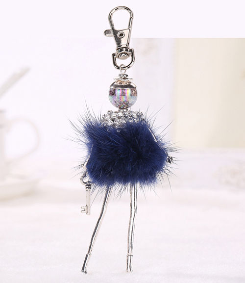 【Parchment & Lace】2017 new women fashion doll cute keychain girl rhinestone car pendant plush beautiful lady crystal Plush jewelry brand key chain