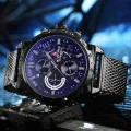 NAVIFORCE9068 trend men's watch sports fashion three braided belt quartz watch (black). 