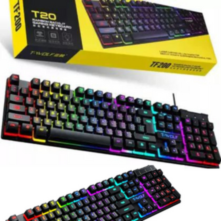 T-Wolf T20 RGB Backlit Gaming Keyboard – USB Wired, 104 Keys, Anti-Ghosting Mechanical Feel