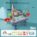 KOKKO Kids Water Table Magnetic Fishing Pool Toy Set With Electric Slide Climbing Stairs Fishing Toys Gifts For Girls Boys. 