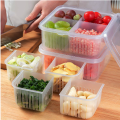 4 IN 1 Design Draining Box Split Fresh-Keeping Box Kitchen Storage Tool Fruit Vegetable Storage Box For Spring Onion Ginger Garlic Spice Sub-Packed Boxes With Soft Cover 1Pcs. 