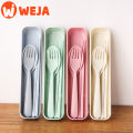 Japanese creative wheat straw portable tableware box set of three students cute chopsticks box spoon fork with long handle.. 