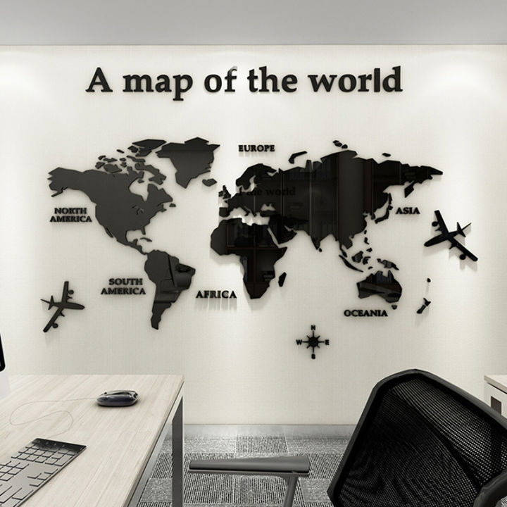 Sticker Plain Color Multi-sizes Acrylic World Map 3D Wall Sticker Bedroom Living Room Home ...