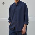 Oversized Button Down Mandarin Collar Long Sleeve Shirt – ( XS to 4XL ). 