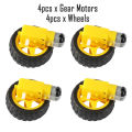 4pcs Gear Motors and Wheels for 4WD Arduino Smart Robotic Car TT Gear Motor 65mm x 28mm Yellow Plastic Rubber Tire Wheel. 