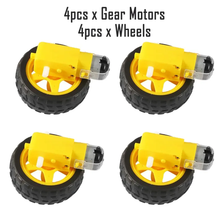 4pcs%20Gear%20Motors%20and%20Wheels%20for%204WD%20Arduino%20Smart%20Robotic%20Car%20TT%20Gear%20Motor%2065mm%20x%2028mm%20Yellow%20Plastic%20Rubber%20Tire%20Wheel%20-%20Image%202