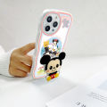 Super Case For iPhone 6S Cute Mickey and Minnie Disney Clear Cartoon Cases Soft Silicone Full Rubber Back Cover Moble Phone Tpu Transparent Curly Wave Hybrid Shockproof Casing For Girls Ring+ Free Holder. 