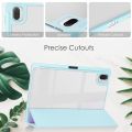 For Xiaomi Pad 5 / 5 Pro Three-fold Transparent TPU Horizontal Flip Leather Case with Pen Slot & Three-fold Holder & Sleep / Wake-up Function. 