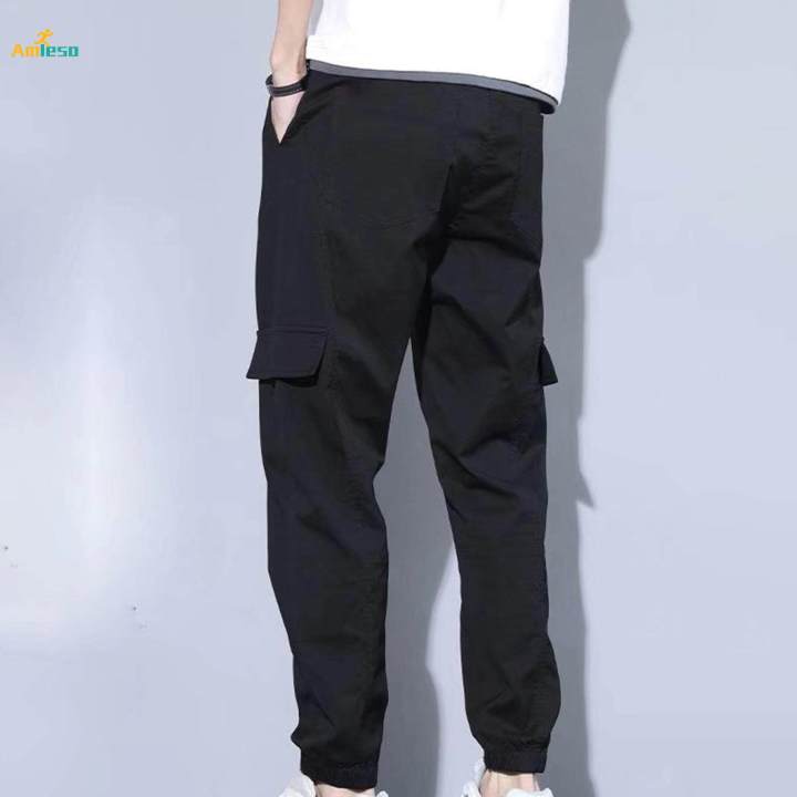 Mens%20Cargo%20Pant%20Multiple%20Pockets%20High%20Waist%20Trousers%20Straight%20Wide%20Leg%20Baggy%20M%20Black%20-%20Image%206