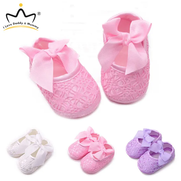 Lace Flower Bows Baby Shoes Cute Floral Cotton Anti Slip Newborn First Walkers Soft Sole Princess Baby Girl Shoes