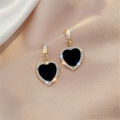 Black Earrings Drop Earrings Girls Crystal Earring Heart Drop Earrings Crystal Earring Women Earrings. 