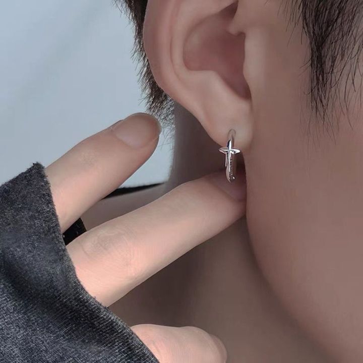 1 Pair Earings for men hikaw for boys Gifts Boys Hip Hop Silver Color High Quality Star Men Earrings Ear Studs Hoop Earrings Stud Earrings
