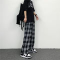 ins Hip Hop Wide Leg Summer New Straight Retro Black and White Plaid Pants Loose-Fitting Slimming Pants Men's Casual Pants. 