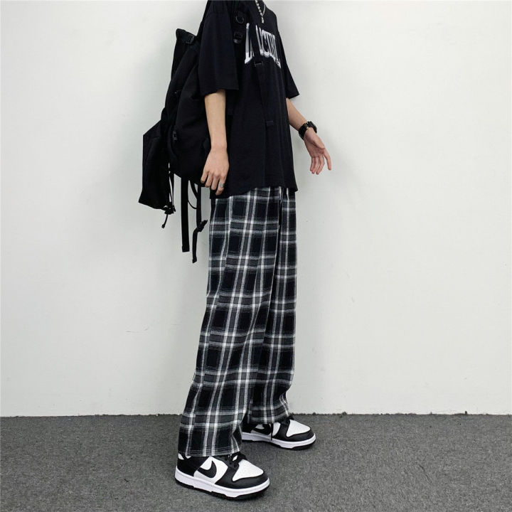 ins%20Hip%20Hop%20Wide%20Leg%20Summer%20New%20Straight%20Retro%20Black%20and%20White%20Plaid%20Pants%20Loose-Fitting%20Slimming%20Pants%20Men's%20Casual%20Pants%20-%20Image%203