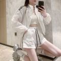 Spring and Summer New Fashion Casual Suit Women's Loose All-Matching Lightweight Sun Protection Sports Coat Shorts a Set of Women's. 