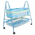 BayLand 208 Comfort Cradle Cot - New Born Baby Swing Cradle with Mosquito Net & Wheel (Blue). 