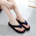 Korean Style Floral Flip Flops Women's High Heel Summer Slippers Leisure Flip-Flops Student Non-Slip Foam Thick Wedge Beach Shoes. 