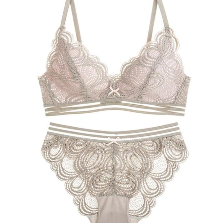 Women Lace Underwear Set Push up Bra Brassiere See Through Elastic Briefs