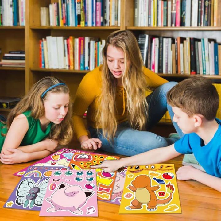 NEW%206/12Sheets%20Pokemon%20Children%20Puzzle%20Anime%20Stickers%20Make-a-Face%20Assemble%20Funny%20Cartoon%20Decal%20Assemble%20Jigsaw%20Children%20Boy%20Toy%20Gift%20-%20Image%205