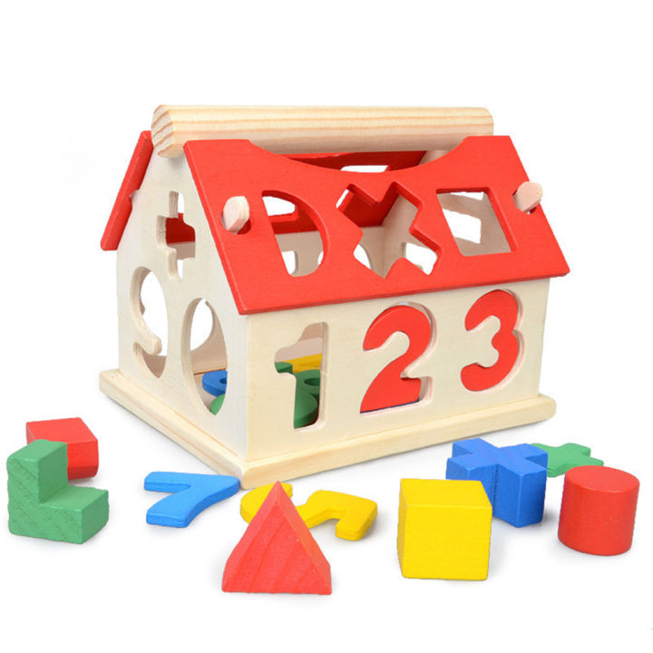 Multi-Colored Wooden Number and Shape Sorting Blocks Toy