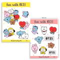 Cute stationeries pack based on BT21 by BTS theme with 2 nos spiral notebooks and 2 nos sticker sheets with fancy pen perfect gift bundle for BTS lovers. 