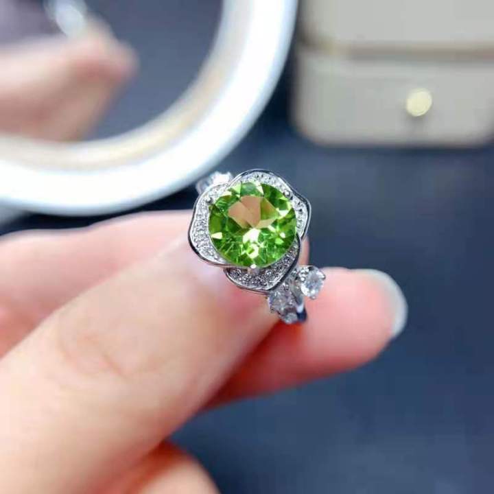【Recently popular】New Imitation Natural Olivine Ring Women's 2 karat ...