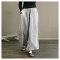 Yfashion Women Cotton Trendy Striped Wide Leg Pants Cotton Linen Loose Large Size Casual Trousers Straight Breathable Pants. 