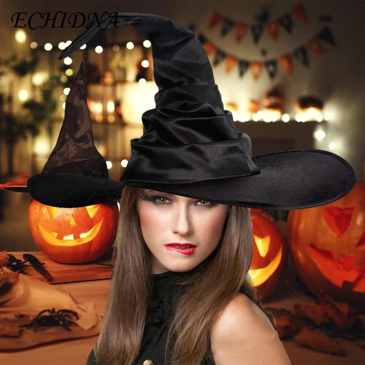 Classic Black Witch Hat Halloween Pleated Witch Hat Masquerade
