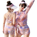 Yfashion 3pcs Women Cotton Bikini Set With Long Sleeves Sunscreen Cover-up Sweet Printing Sleeveless Tops Shorts Suit. 