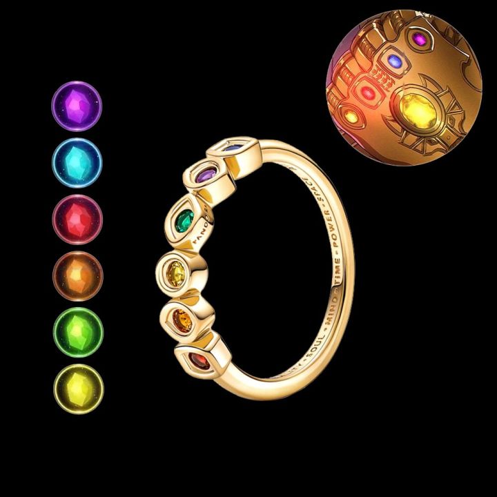 Marvel the Avengers Thanos Infinity Stones Ring Creative Crystal Gold Color Infinity Stones Rings Superhero Cosplay Jewelry Prop