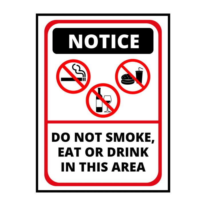 Notice Do Not Smoke, Eat Or Drink In This Area Sign Board - 15cm X 21cm